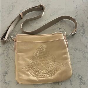 Lauren Ralph Lauren Vintage Leather CreamCrossbody Bag with Embossed Design